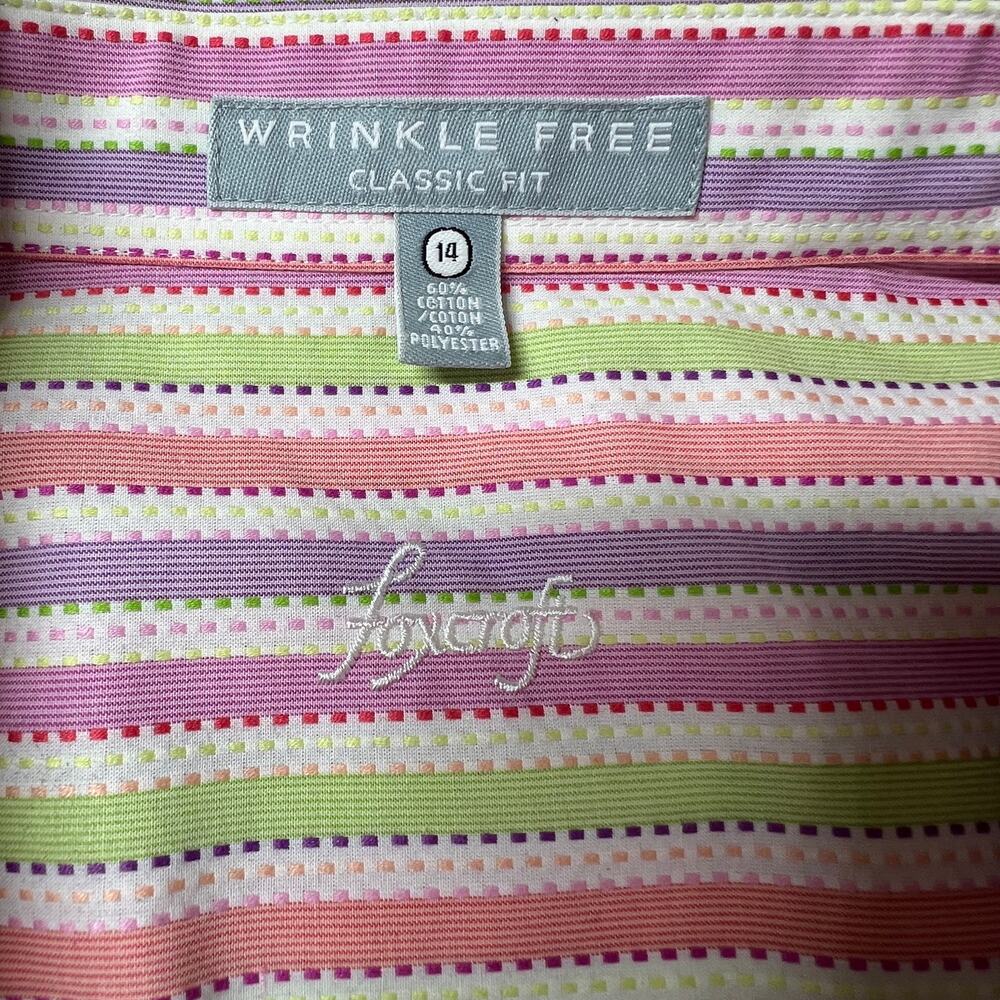 FOXCRAFT Button Down Shirt Womens 14 Pink Green Stripe Long Sleeve Wrinkle Free - Picture 10 of 11